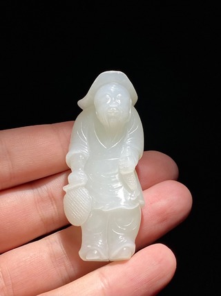 和田玉籽料|清乾隆 和田玉籽料 白玉 渔翁得利 把件 挂件