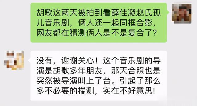 胡歌|胡歌现身薛佳凝音乐剧疑似复合 工作人员否认