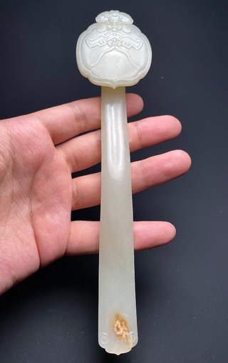 和田玉籽料|清 和田玉籽料 白玉 福庆万寿纹 如意