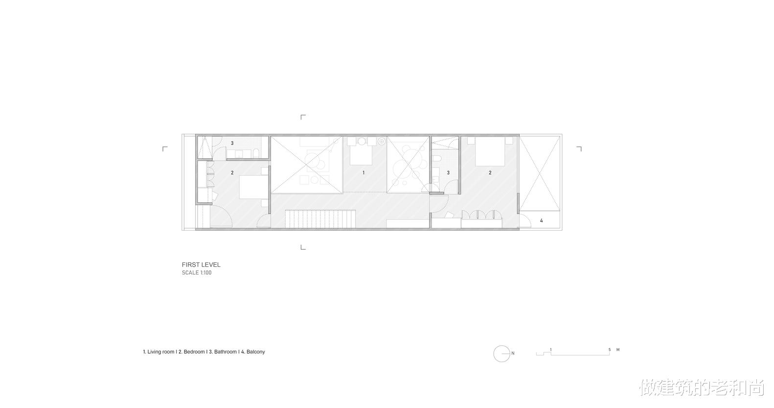 狭长型红色三层住宅:朴素简单的色调下,由天井引入阳光