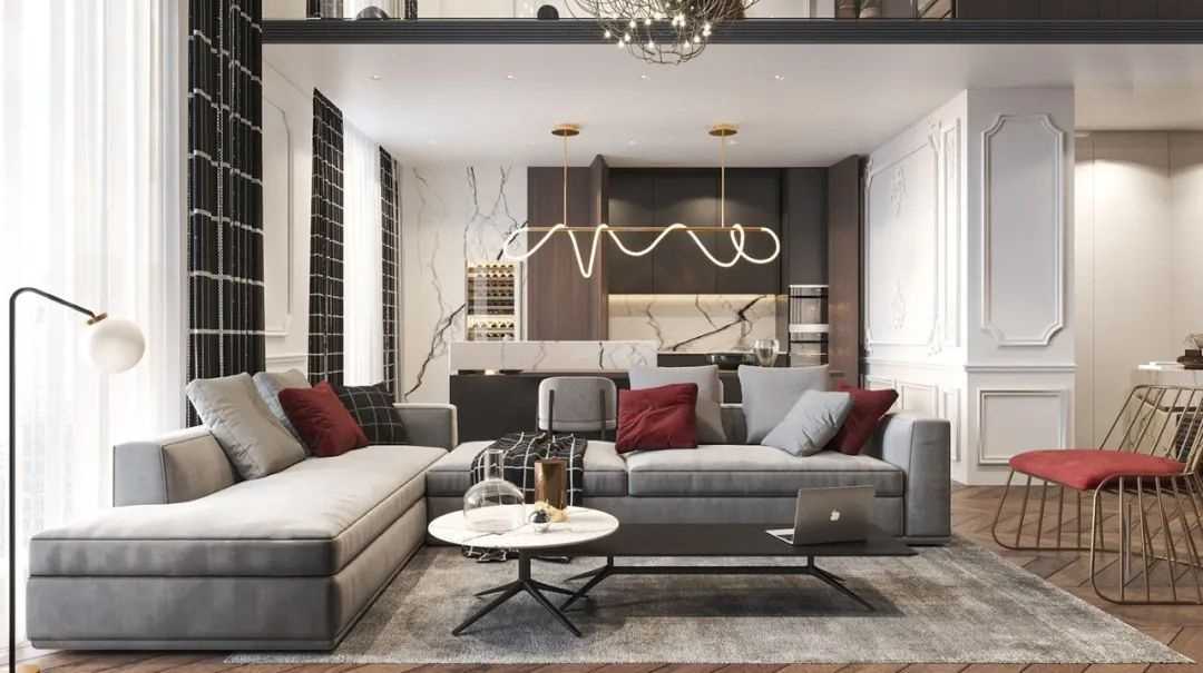 |120㎡轻奢公寓，黑与红的视觉碰撞！