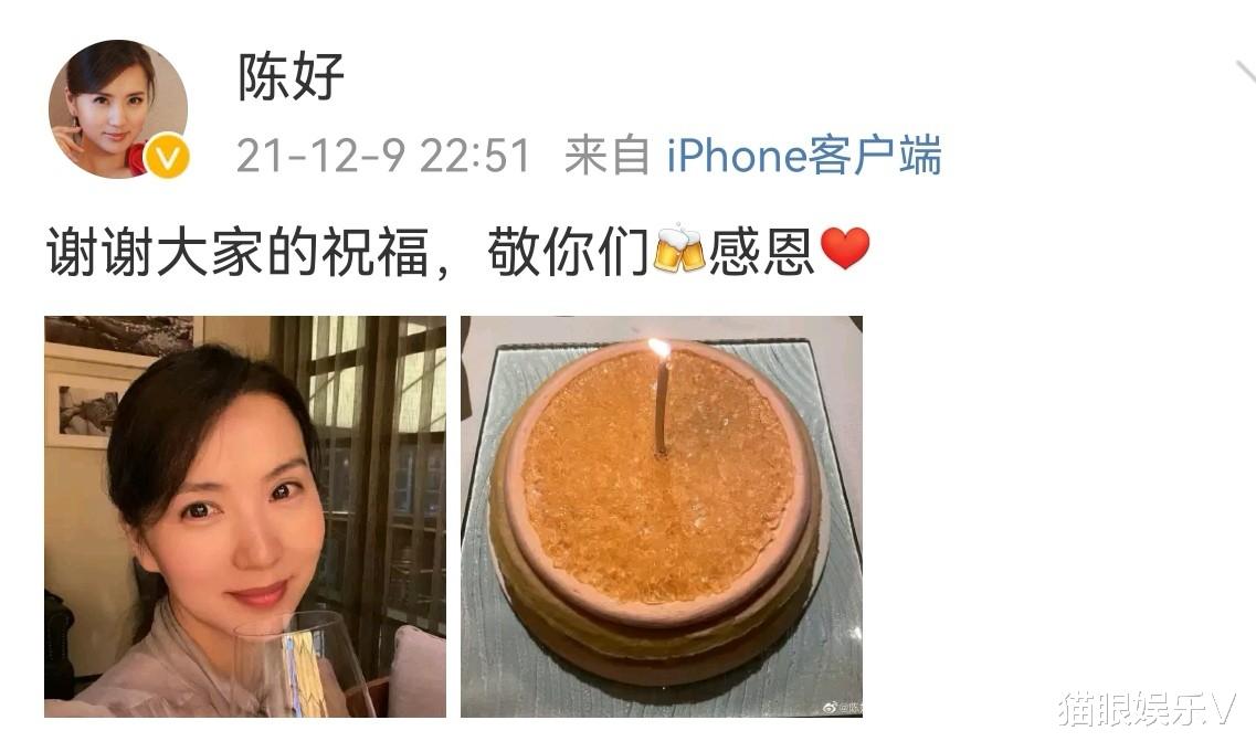 陈好|阔太陈好晒自拍庆生,在豪宅品着红酒好悠闲,蛋糕却略显简朴