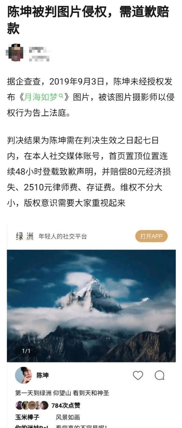陈坤|陈坤图片侵权判决：需连续置顶道歉信48小时，网友：丢人丢大了
