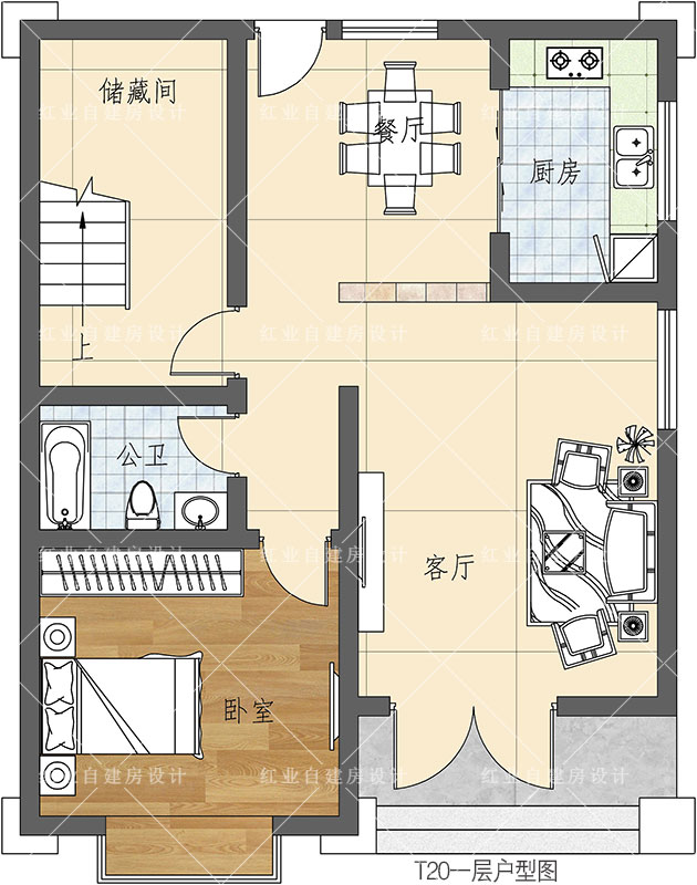 农村自建房设计：占地不足90平，4房3厅还带大露台，实用好看！