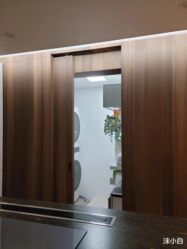 |晒她家7个月的成果:木板上墙隐藏门扇,暗黑的餐厨,真够大气!
