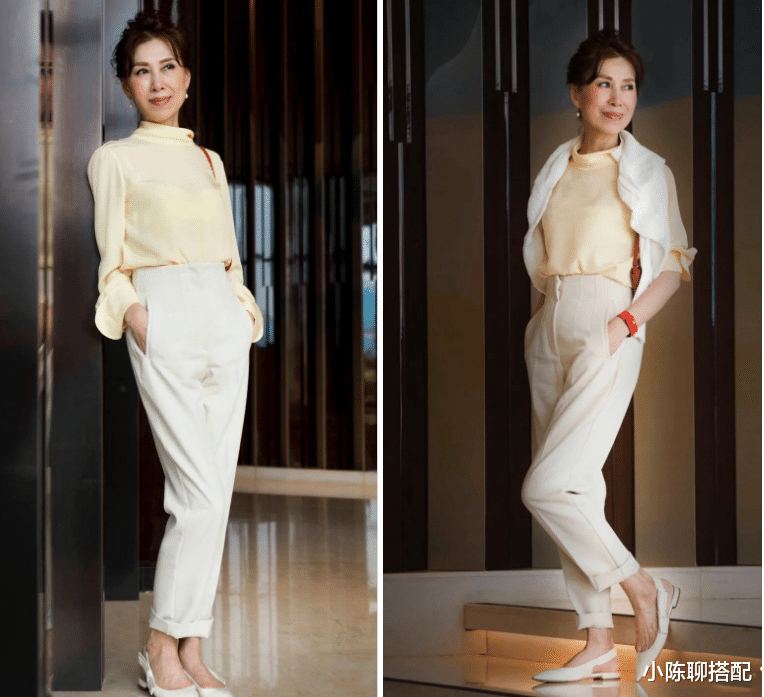 小陈聊搭配|这才是60岁该有的早秋穿搭！“衬衫+九分裤”，露出脚踝更时髦