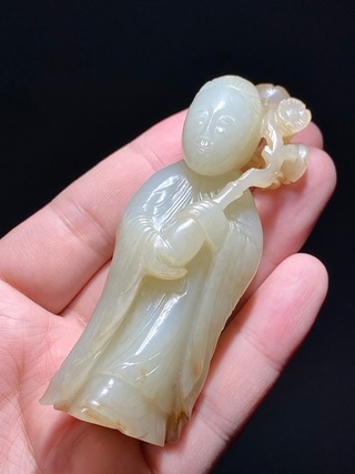 麻姑献寿|清乾隆 和田玉籽料 白玉 麻姑献寿 摆件 把件