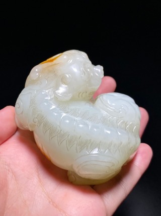 |清 和田籽玉 脂白玉 独角兽