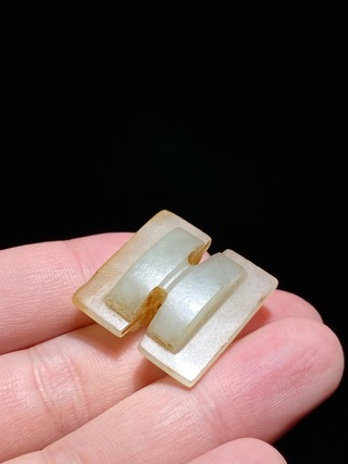 和田玉籽料|汉 熟坑 和田玉籽料 白玉 工字珮 挂件