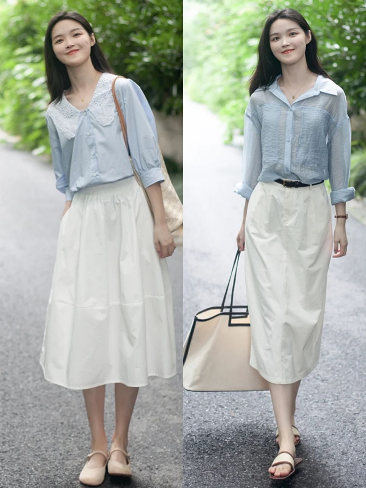 虎哥说衣不二|这才是优雅女人该有的夏季搭配,“衬衫+半裙”,搭对了气质真好