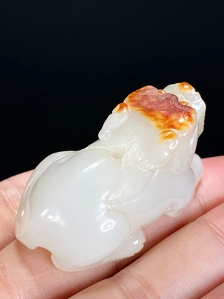 |留皮 白玉 瑞兽 把件 挂件