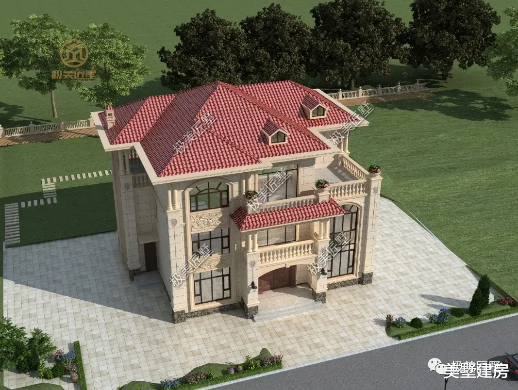 暖色调的三层欧式别墅,活泼可爱,占地二百平可建