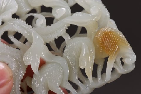 玉雕|清 老和田玉雕仙鹤纹带板