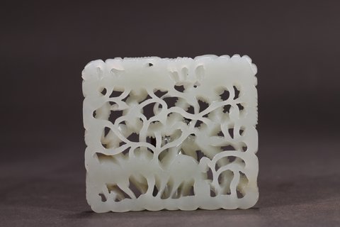 玉雕|清 老和田玉雕仙鹤纹带板