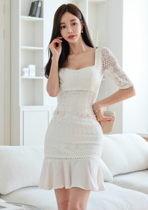 韩国名模孙允珠 2021最新孙允珠时尚写真:白雪潇湘冬梢凝露波浪鱼尾裙