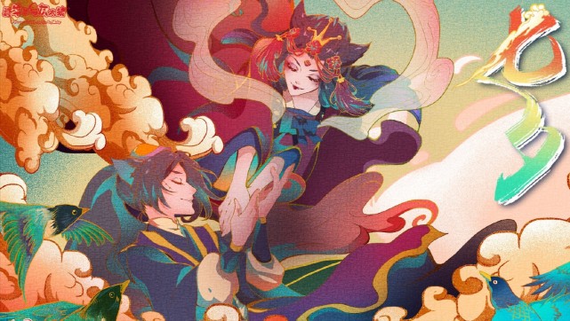 红太狼|喜羊羊：红太狼和灰太狼的七夕官图，两人都被拟人化，画风好唯美