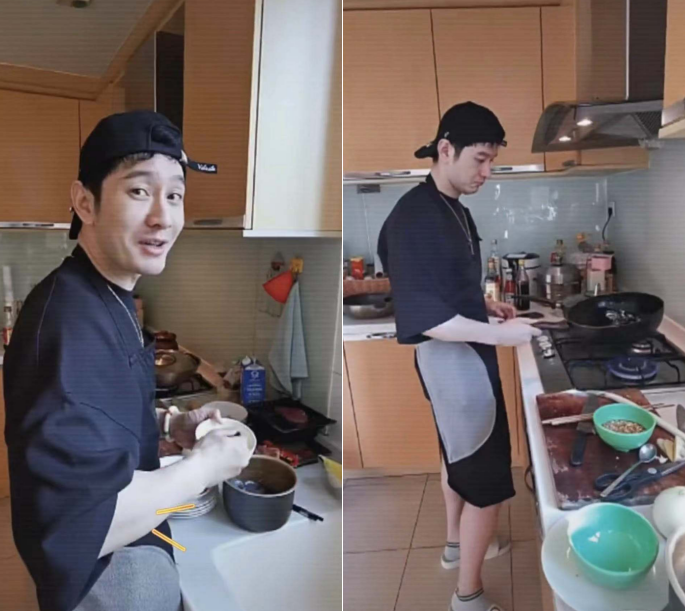 鸡蛋|黄晓明罕见家中做饭！厨房宽敞装修简朴，手法生疏菜品卖相无食欲