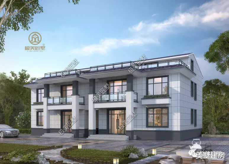 现代风格双拼别墅，三层楼设计，简单大方，设计感十足!