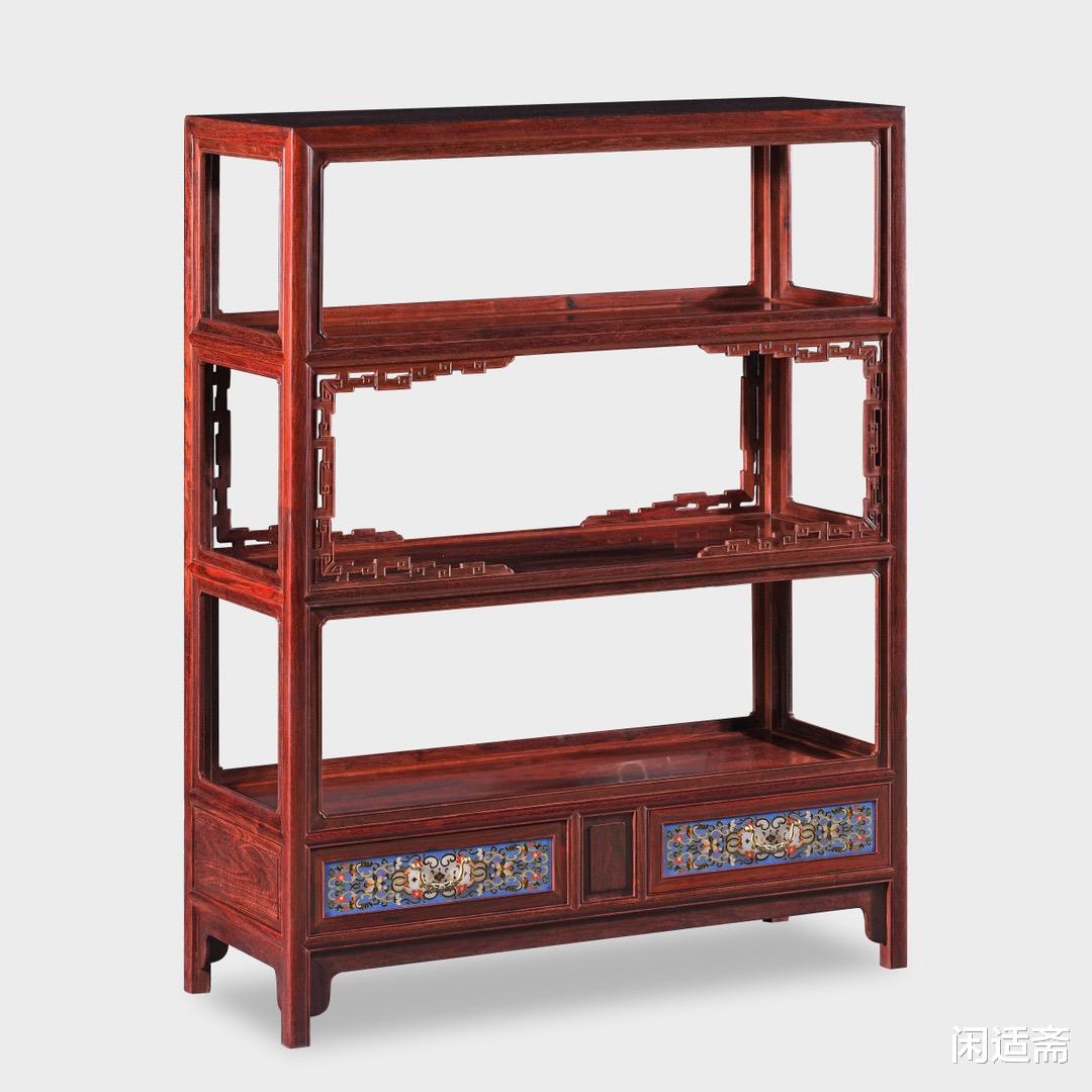 古钱币|隽永古雅，三层全敞带抽屉架格，小叶紫檀家具