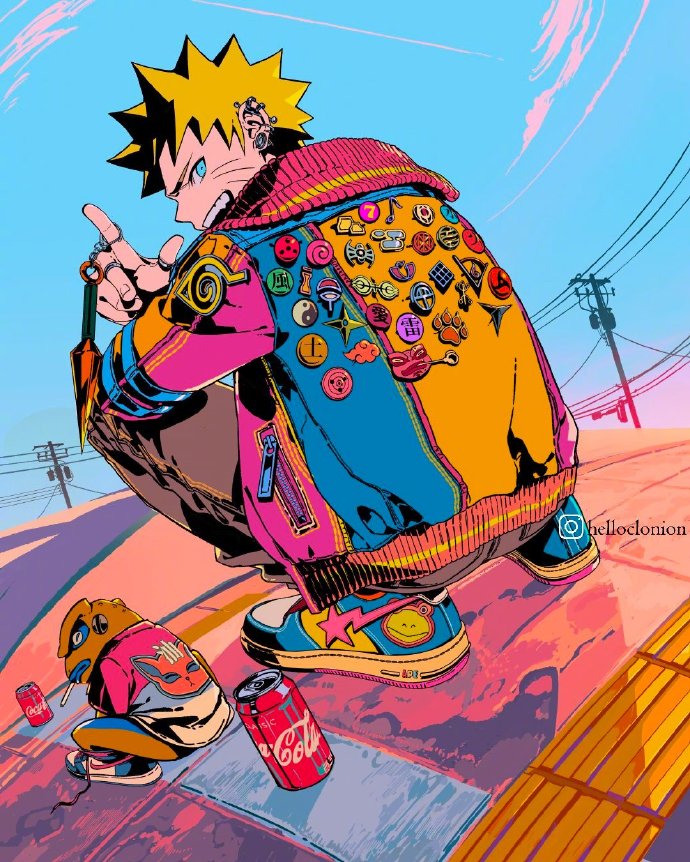 漩涡鸣人|这位画师笔下的火影忍者太潮了，鸣人佐助摩托车都骑上了，帅啊