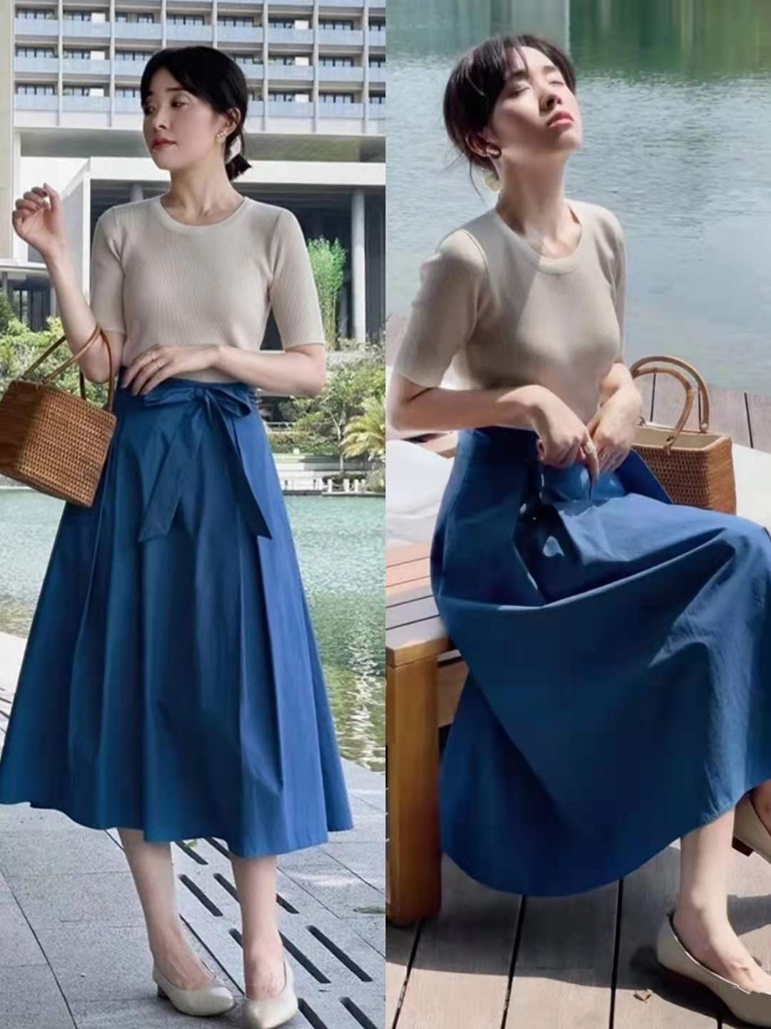 虎哥说衣不二|这才是40岁女人必须会的夏日打扮,“针织衫+半裙”,照着穿真美