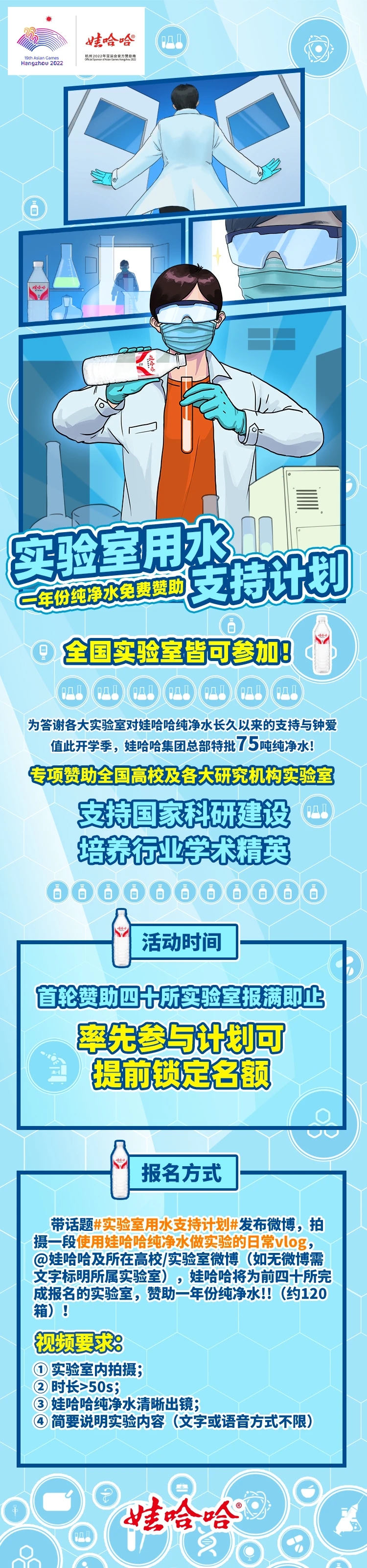 |实验室用水支持计划，一年份纯净水免费赞助！