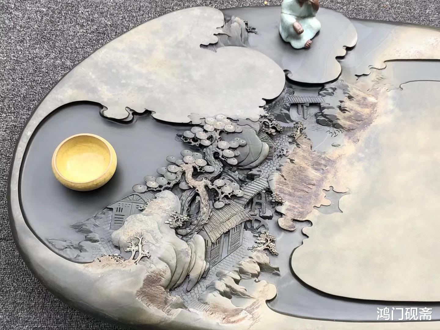 雕刻|在几万吨石头中，挑出4块极品“美石”，请国家级传承人雕成茶盘