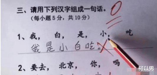 柯以男|?这几个到底要怎么排列成一个正常的句子啊，“我是白小吃？