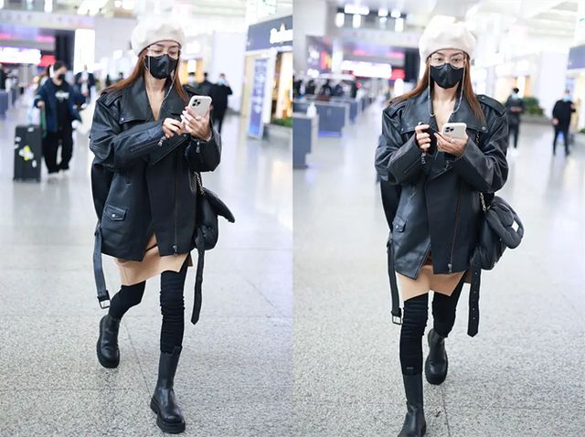 秦岚|秦岚不到90斤，穿“加大码”皮夹克更显瘦，这时尚感普通人看不懂