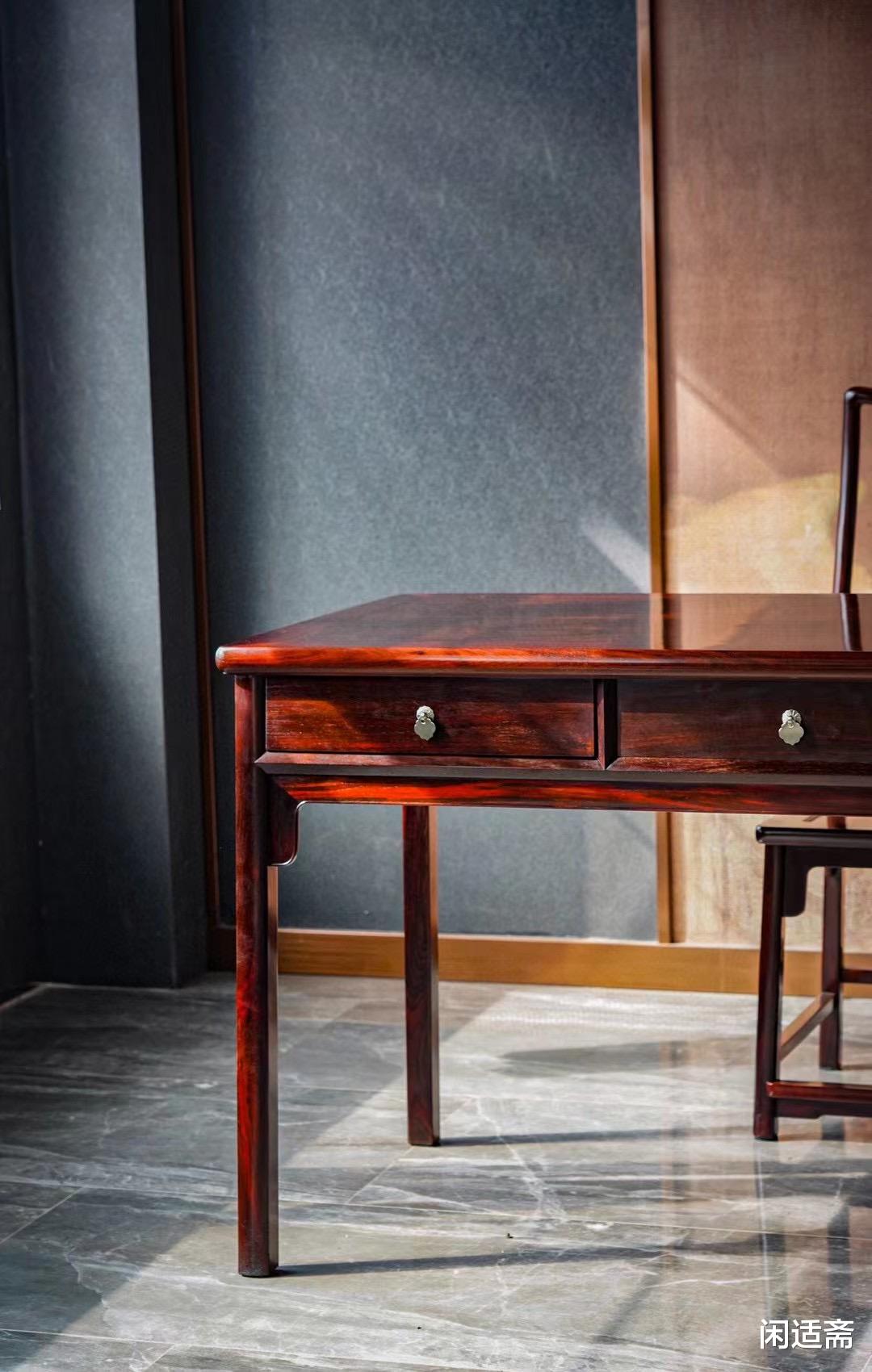 文房家具珍品，复刻听琴图款，明式三屉书桌