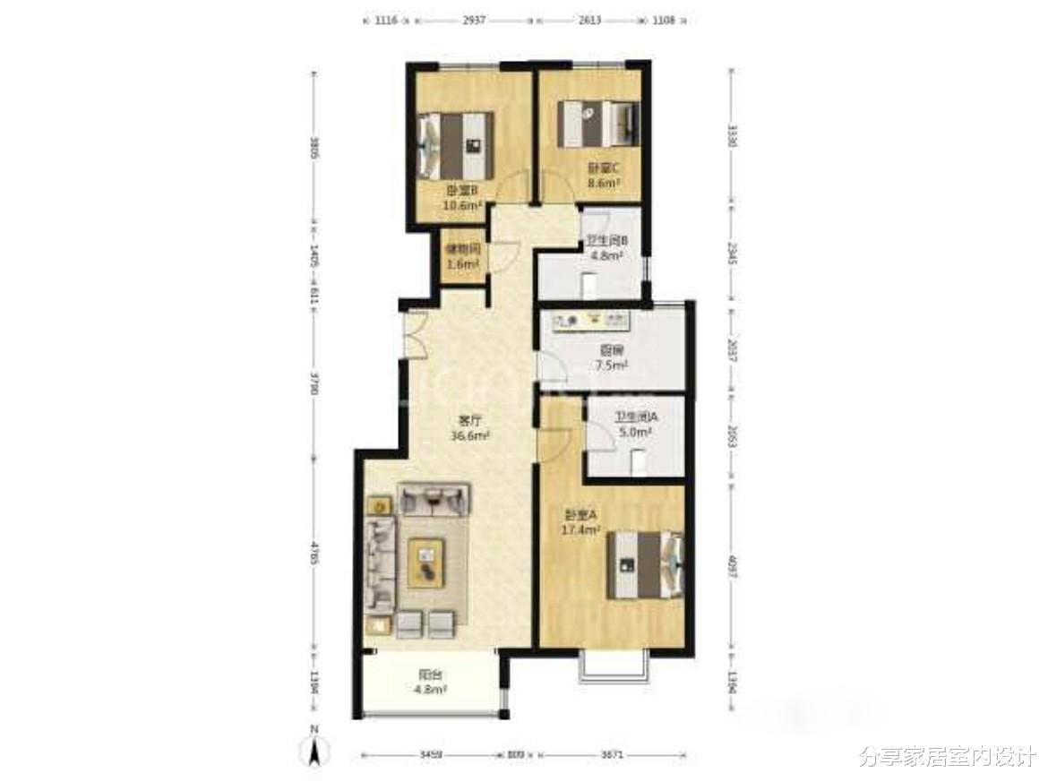 135平三居室，夫妻俩花大量心思设计，打造一家四口幸福新生活