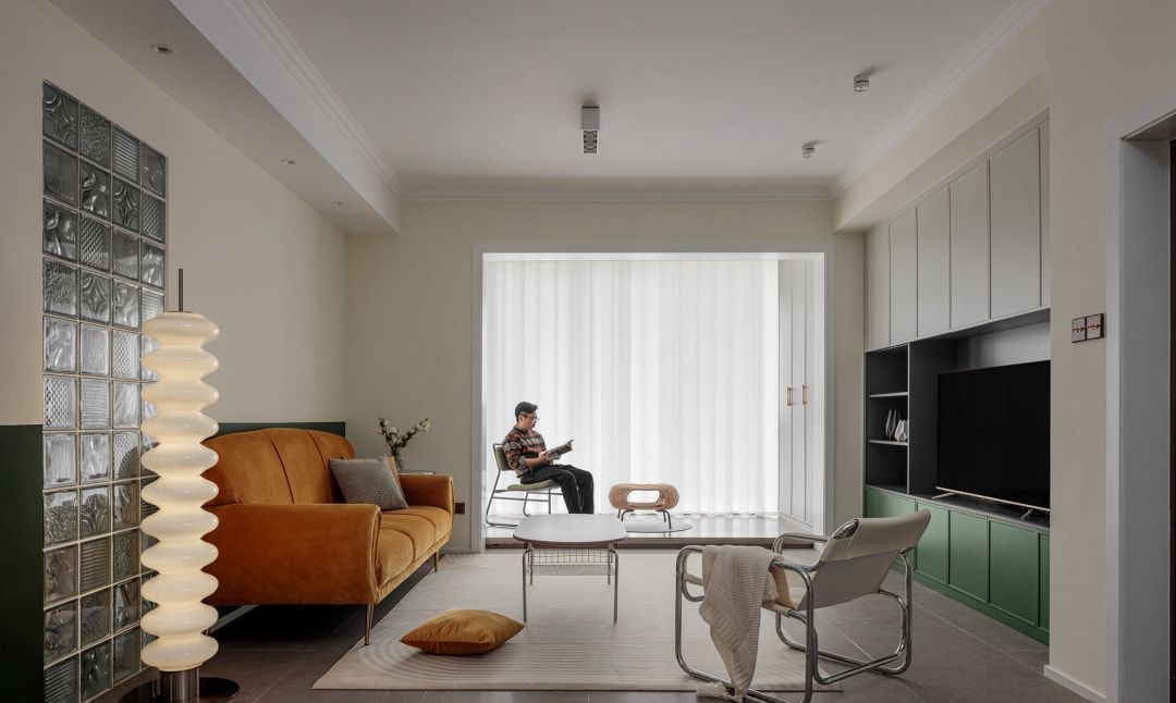 90㎡三室复古风装修，半墙打破“暗”房设计，大户型既视感