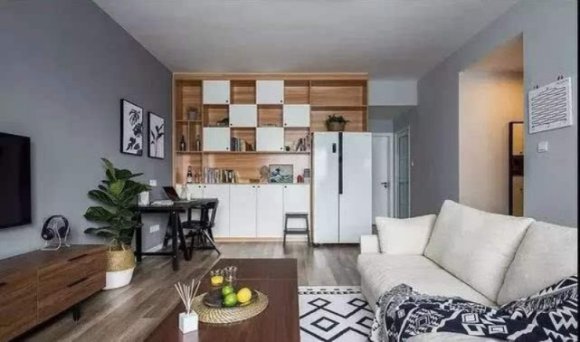 80平现代三居室,嵌入式的收纳柜,融陈列区为一体,功能多多