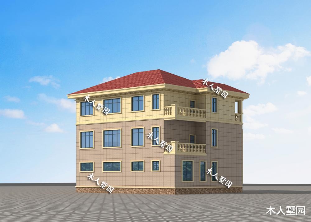 |14.6×12.8米三层别墅设计,独立堂屋配旋转楼梯,室内挑空很大气
