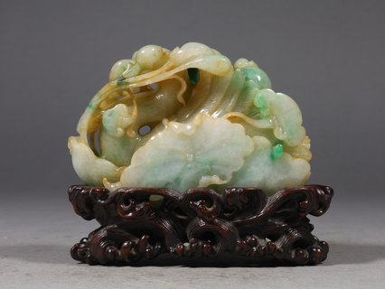 翡翠|清代，翡翠宝鸭献瑞把件