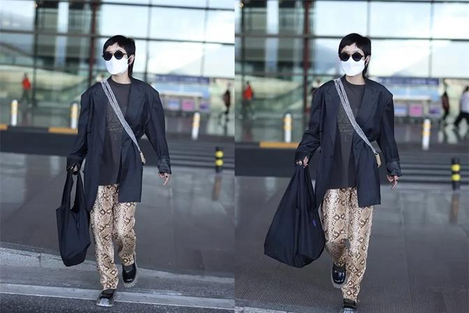 胖达美妆所|郭采洁小身材大气场，西服搭蛇纹裤时尚又飒爽，看不出她才158高