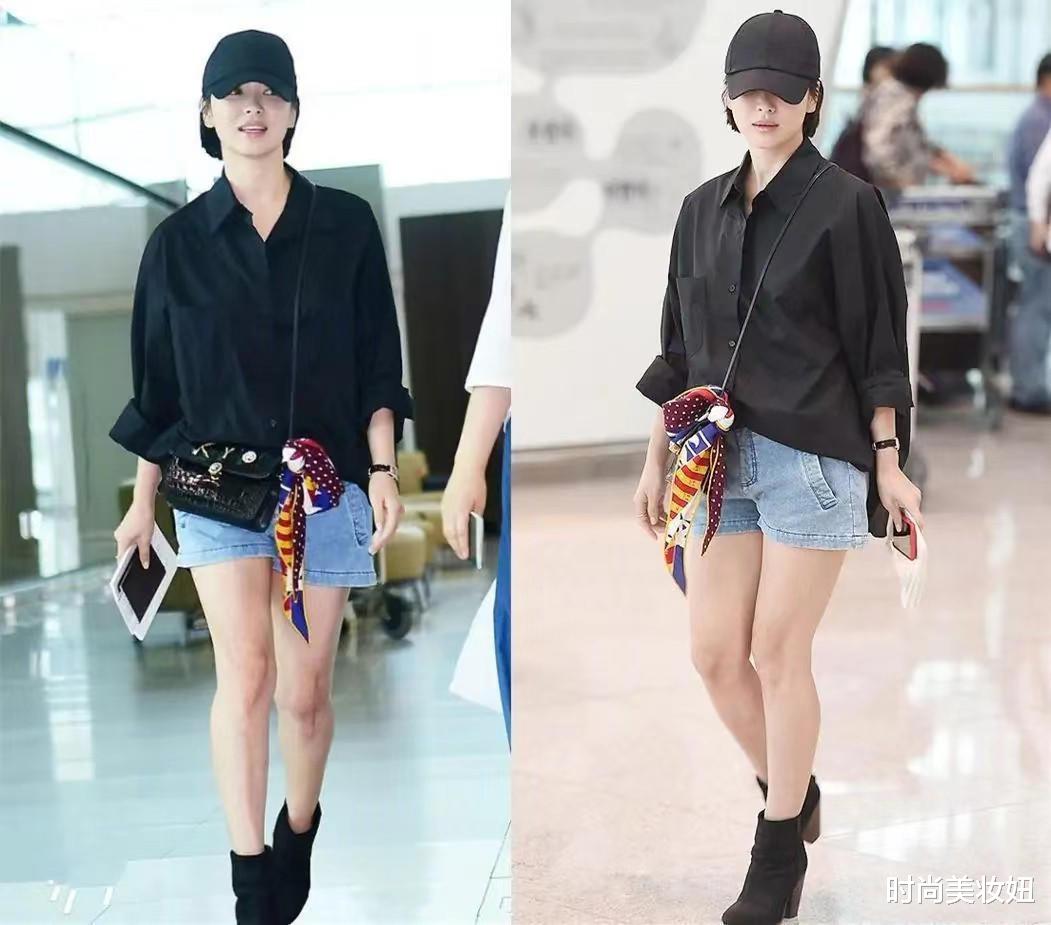 时尚美妆妞 宋慧乔无滤镜下暴露身高,穿衬衫配牛仔短裤,小短腿不像161CM