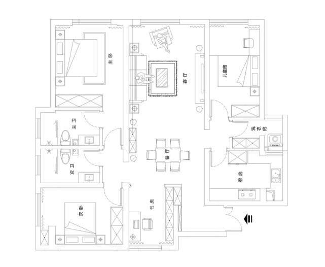 142平现代风四居室客厅尽显奢华大气，空间感十足