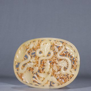 |清代-和田玉料“龙凤图”屏板