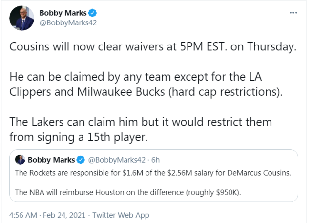 德馬庫斯·考辛斯|官宣！火箭正式裁掉考辛斯，沃爾無奈表態(tài)：那不是我能控制的