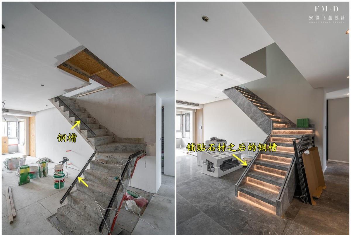 不改不知道,楼梯从左移到右重新现浇,转角设计未完工就足够美了