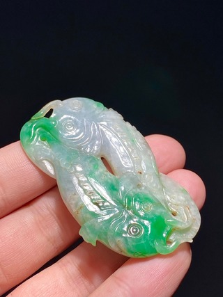 |清 飘绿 翡翠 双鱼珮