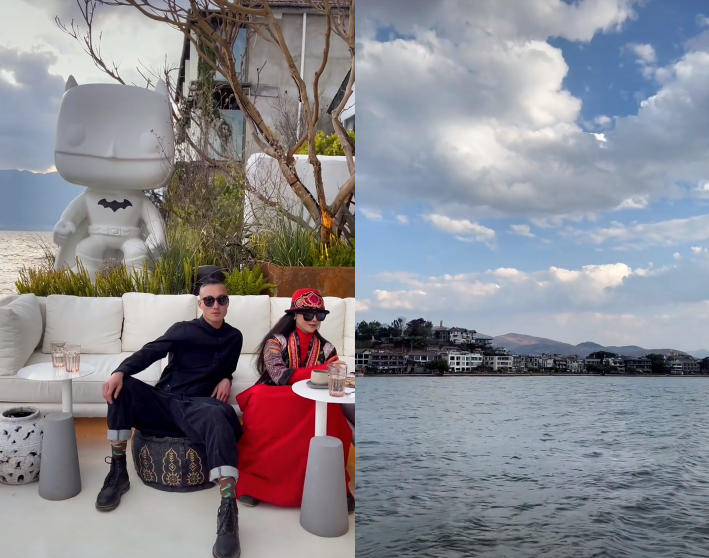 杨丽萍|杨丽萍与男徒弟同框亲昵，豪宅庭院极阔气，网友：人老有小男人陪