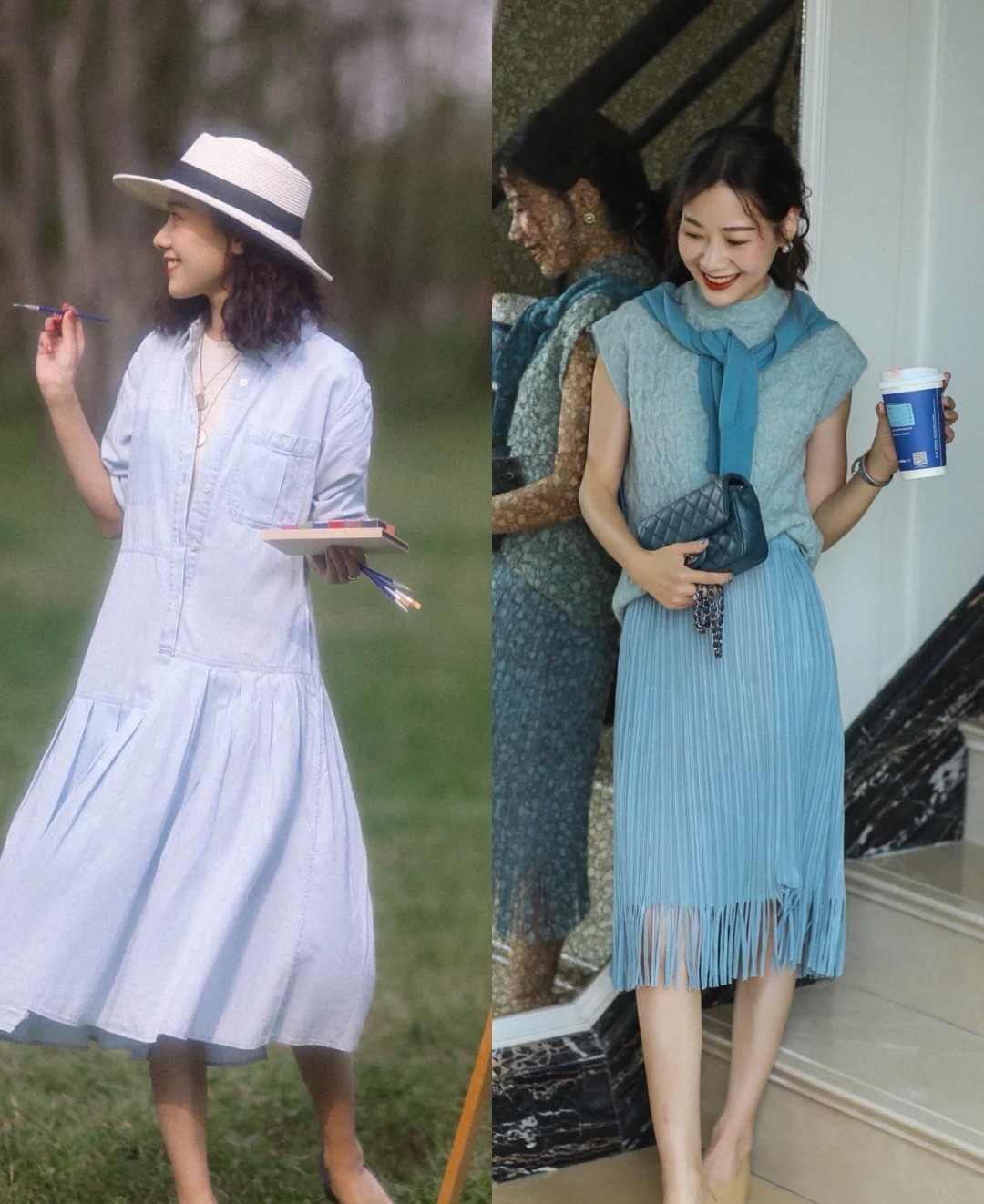 静静时尚达人|秋天告别路人感配色！30+的女性试试蓝色系穿搭，显白又减龄