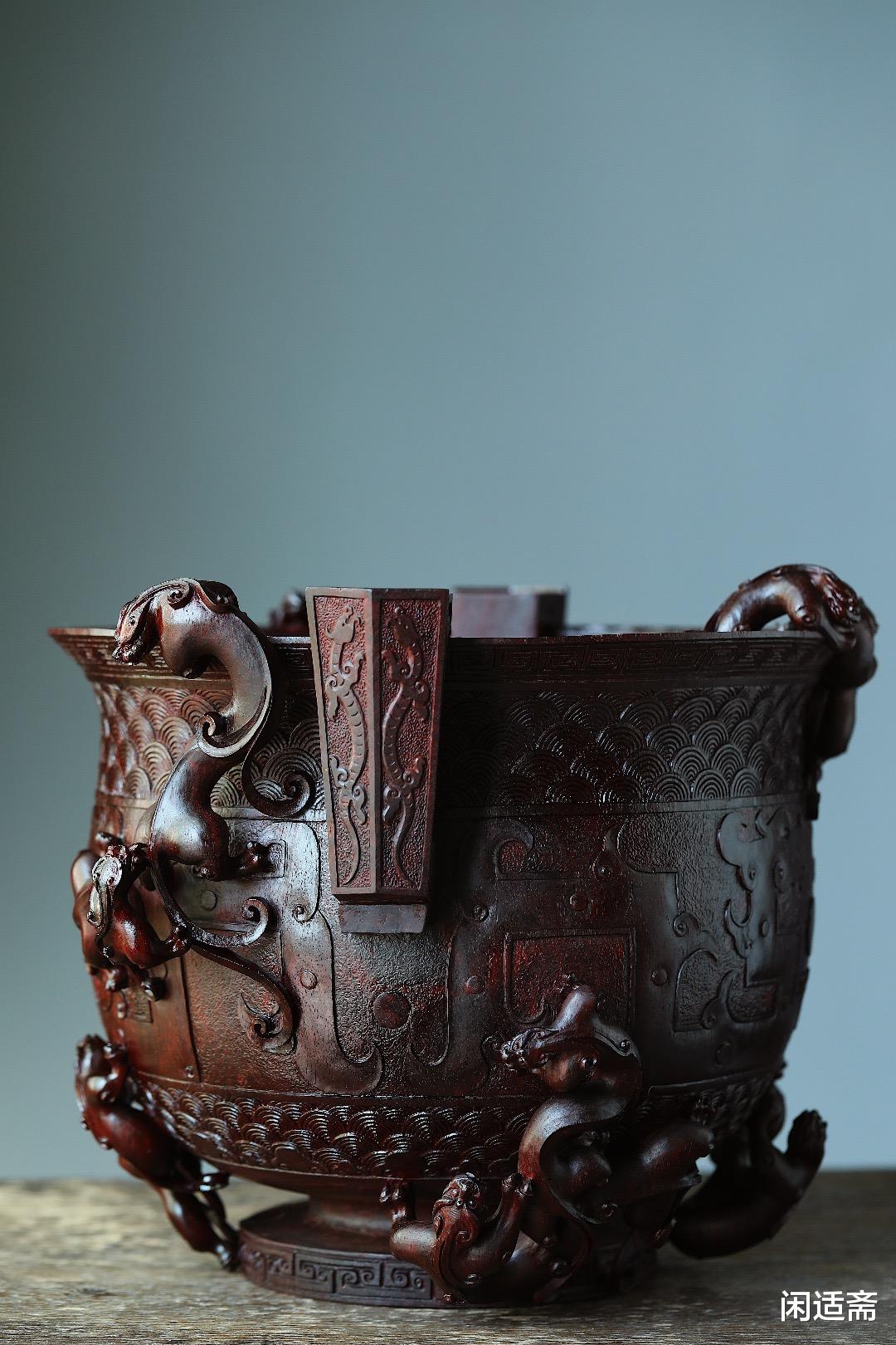 小叶紫檀|招财进宝，小叶紫檀木雕，龙凤聚宝盆