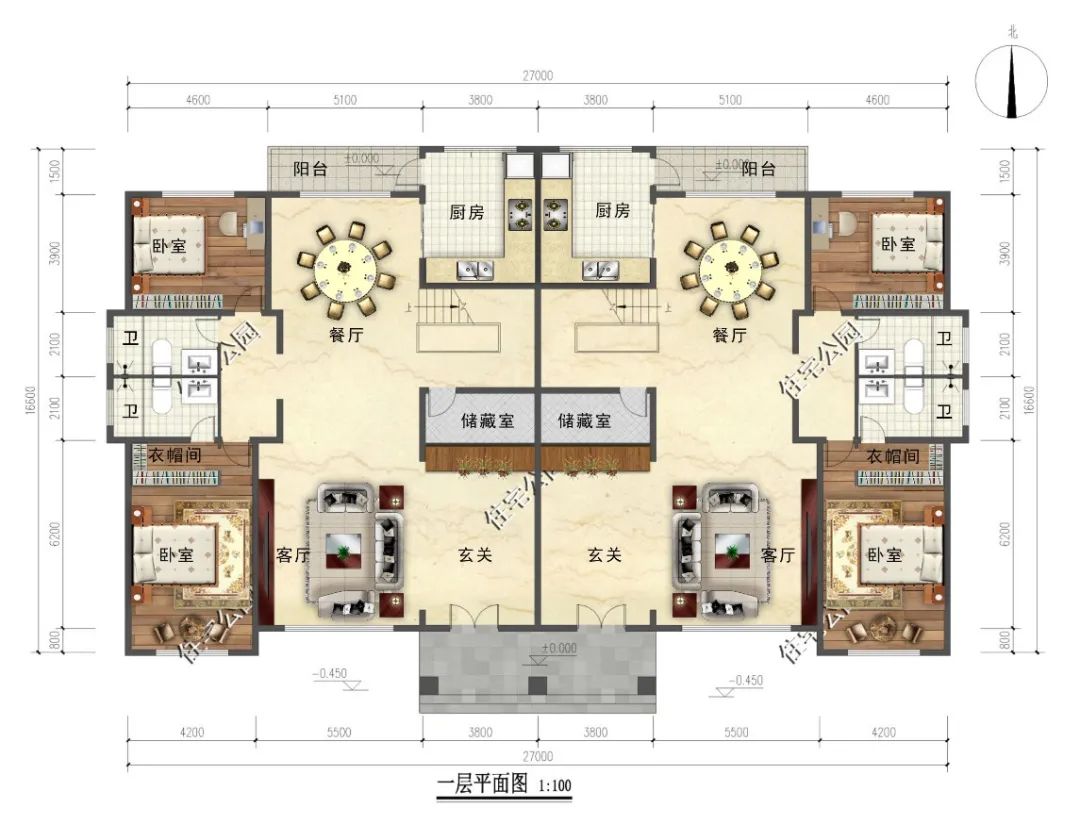 适合兄弟自建的农村双拼别墅，27×16米三层大宅，这样建房才和谐