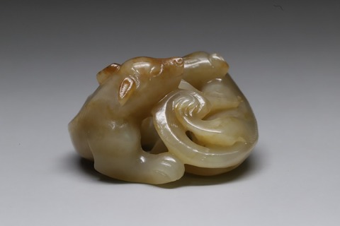 |和田玉籽料“招财双犬”