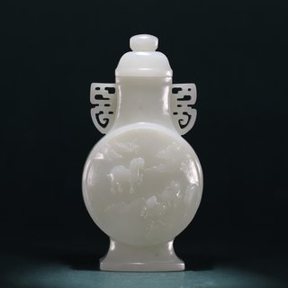 |回流 和田玉三阳开泰双耳抱月瓶