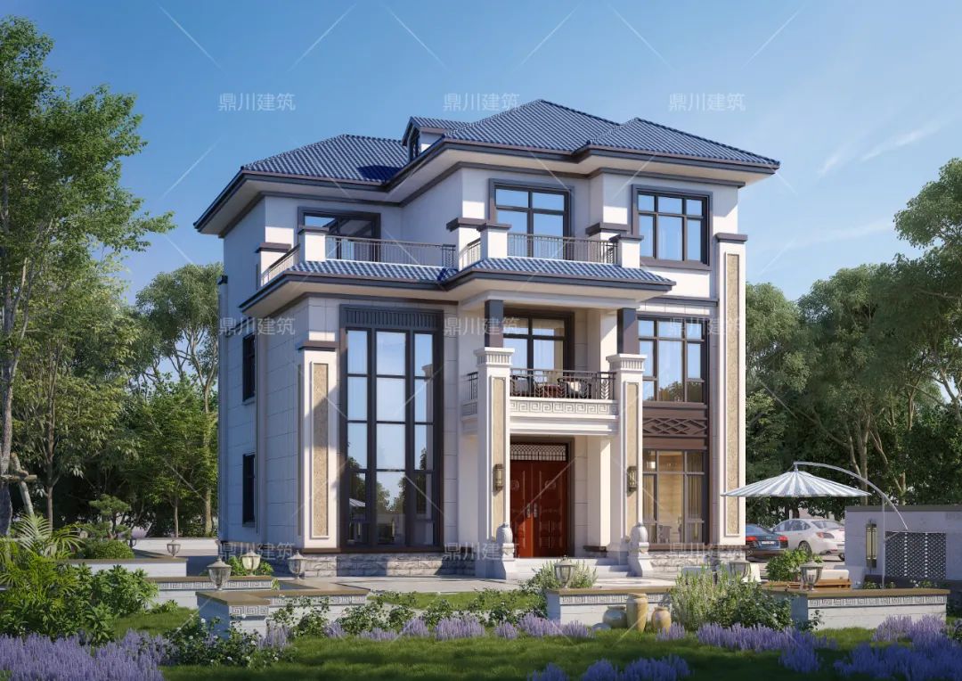 堂屋+挑空客厅，清雅新中式三层美宅，11×13米感受田园新生活