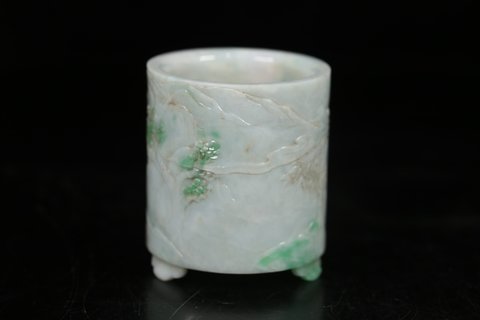 翡翠|清 老翡翠“松竹梅”笔筒